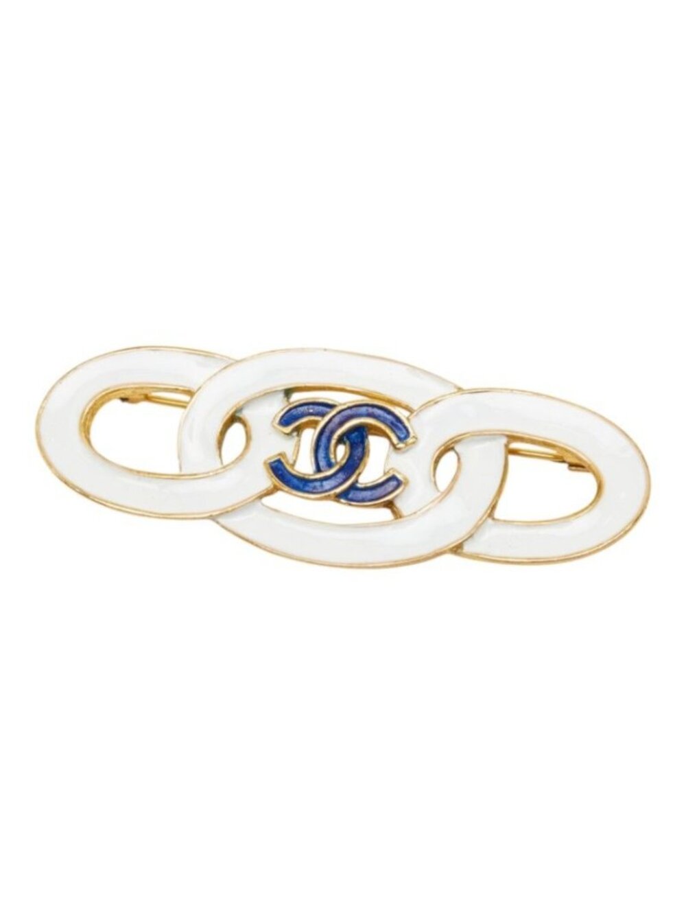Chanel CC Logo Brooch 93C White Blue Gold Plated